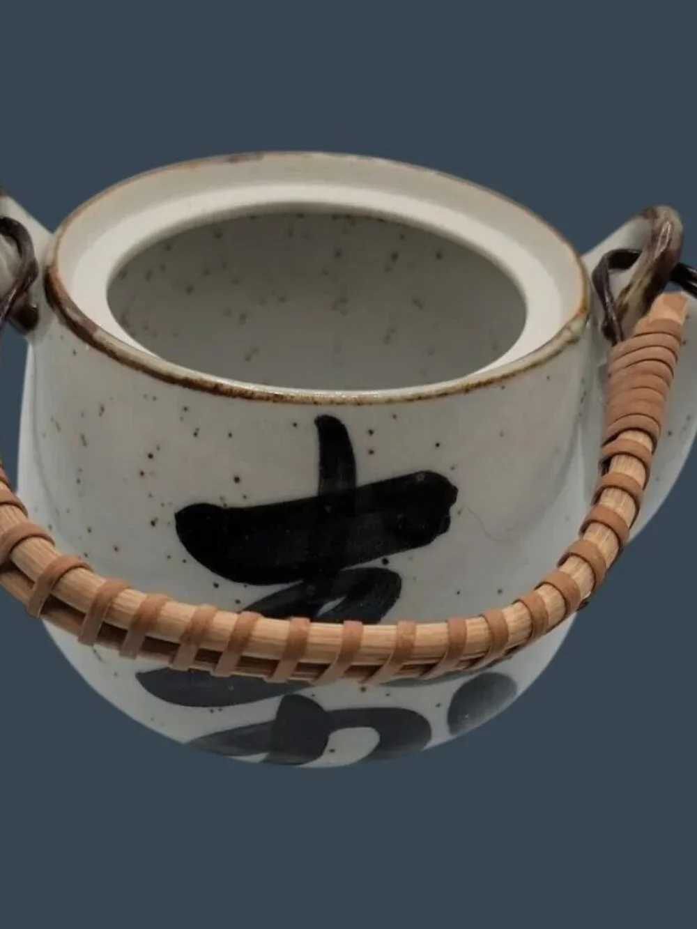 Vintage OMC Japanese Salt Glazed Teapot 1960s Dobin Bamboo Handle Missing Lid
